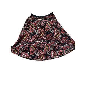 Bobeau Large Flowy Flattering Paisley Print Pull On Elastic Waistband Midi Skirt